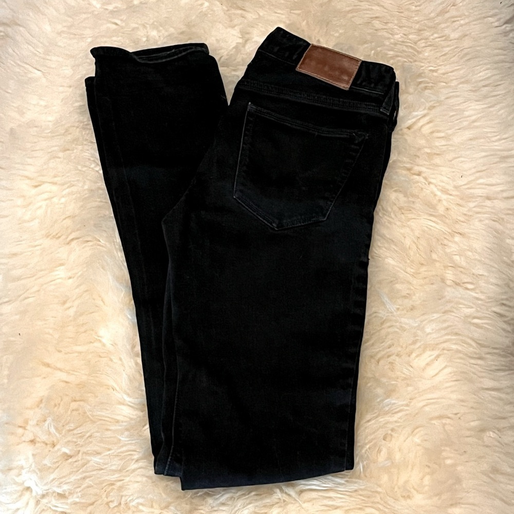 PAIGE Blue Heights Dark Black Straight Long Jeans